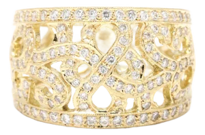 1ctw Diamond Filigree Wide Band, 18k Yellow Gold, Ring Size 5.5