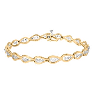 10k Yellow Gold 1/3 Cttw Diamond 3 Stone Teardrop Design Link Bracelet (I-J Color, I1-I2 Clarity) - 7.25" Inches For Sale