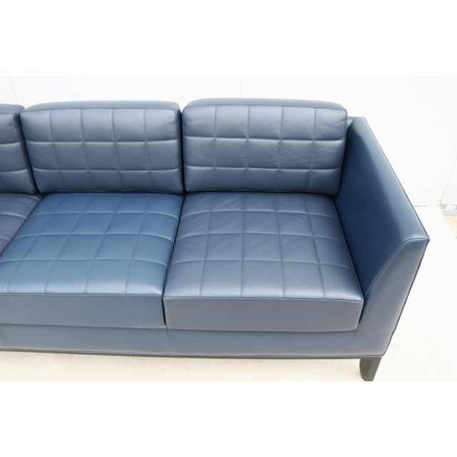 MCM Style Mark Goetz for Bernhardt Design Moreau Sofa in Navy Blue Leather For Sale - Image 11 of 18