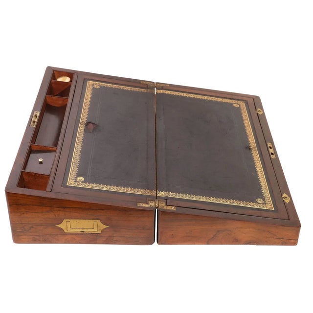 Wood English Mother-of-Pearl Inlaid Rosewood Box , Campaign Desk For Sale - Image 7 of 9