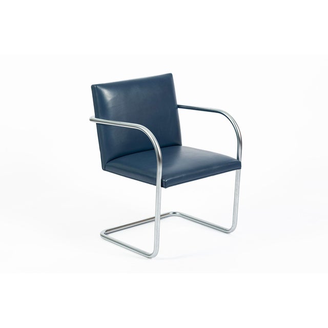 Mid Century Modern Blue Leather Brno Arm Chairs by Mies Van Der Rohe for Knoll, Set of 4 For Sale - Image 10 of 16