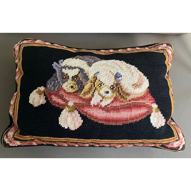 Mid 20th Century Needlepoint Dog Pillow of King Charles Spaniels For Sale - Image 5 of 10