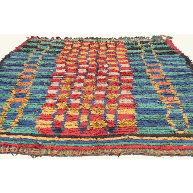 Tribal Vintage Azilal Boucherouite Moroccan Rug, 04'06 X 05'06 For Sale - Image 3 of 10