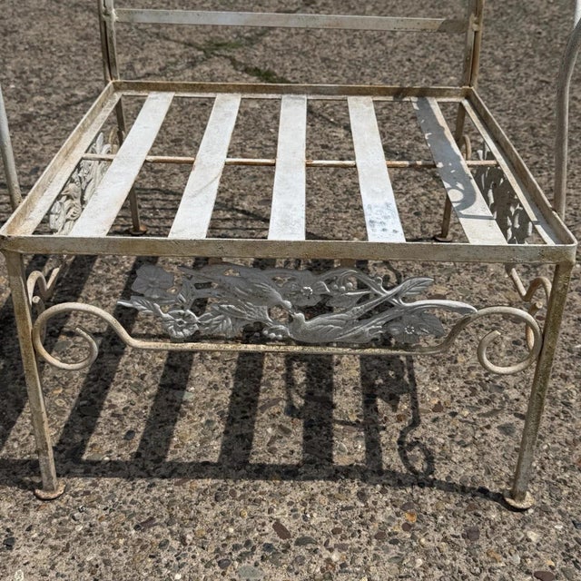 White Vintage Russell Woodard "Kissing Birds" Wrought Iron Patio Lounge Chair - Pair For Sale - Image 8 of 17