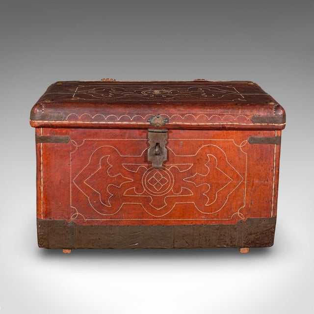 Traditional Antique Casablanca Travel Trunk, African, Leather, Portmanteau Case, Edwardian For Sale - Image 3 of 12