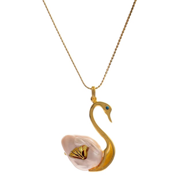 Graceful Swan Baroque Pearl & Turquoise Necklace For Sale - Image 9 of 9