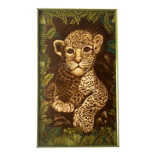 1970 Leopard Cub Wesco Reltex Framed Fabric on Board For Sale
