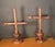 Matching pair of vintage Mid-Century Modern Scandinavian design, adjustable wooden candle holders. These feature a brass...
