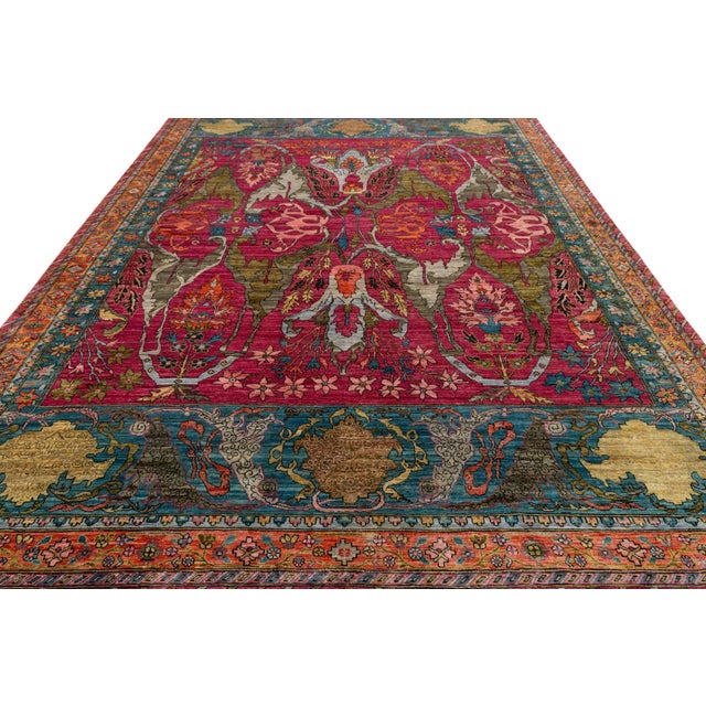 2010s Modern Bidjar-Style Wool Rug Hand-Knotted in Pink With Persian-Inspired Design For Sale - Image 5 of 10