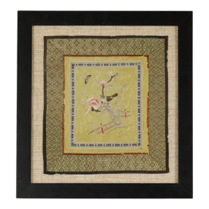 Early 20th Century Chinese Late Qing Dynasty Embroidered Silk Fabric with Bird in Custom Frame