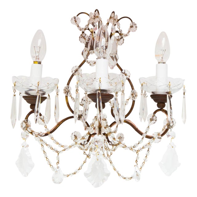 Large Italian Wall Sconce in Iron and Crystal Chains, 1950 For Sale
