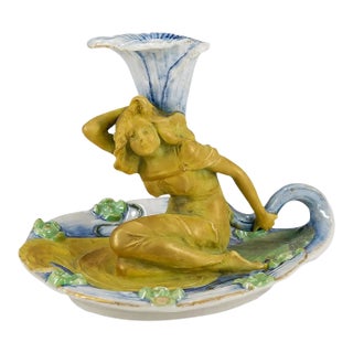 Ernst Wahliss Chamberstick, c.1900, Art Nouveau Figural Lily Pond Candlestick For Sale