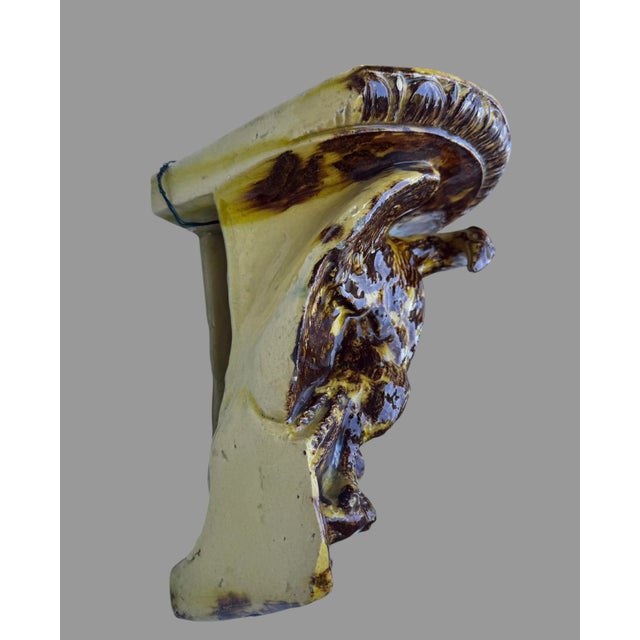 American Antique Rockingham Glaze Yellowware Eagle Corner Wall Shelf Bracket 9” For Sale - Image 3 of 11