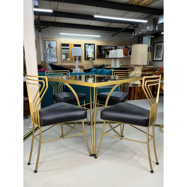 Metal Restored Salterini Style Art Deco Square Table Outdoor Patio Dining Set For Sale - Image 7 of 14