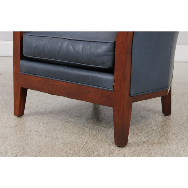 Pair of Stickley Cherry Blue Leather Club Chairs For Sale - Image 11 of 15