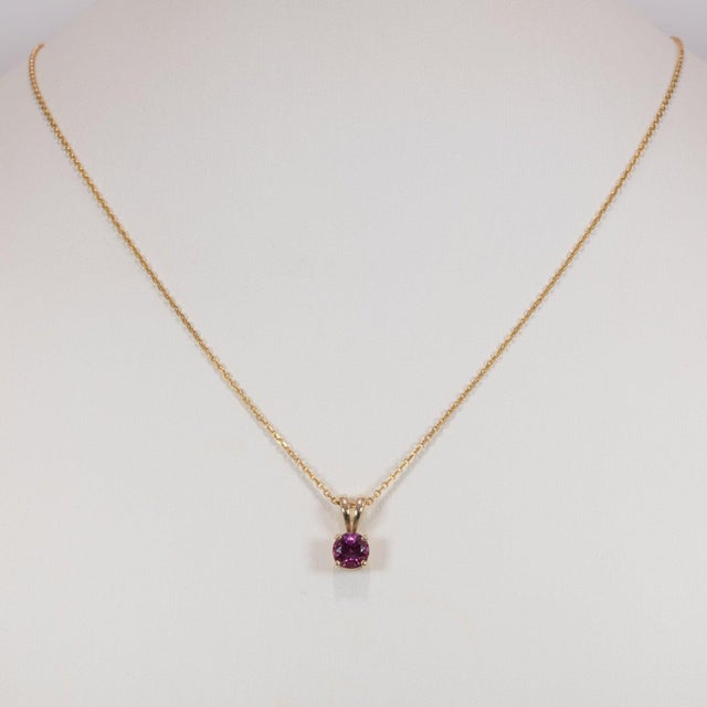 Rhodolite Garnet Pendant With Solid 14k Gold – Round 5mm, Gemstone Pendant For Sale - Image 4 of 7