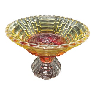 Vintage 1950s Jeannette Glass Louisa Amberina Pattern Pedestal Fruit Bowl. For Sale
