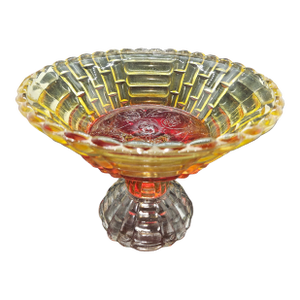 Vintage 1950s Jeannette Glass Louisa Amberina Pattern Pedestal Fruit Bowl.
