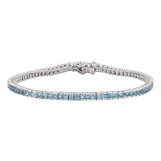 Céleste 5.16 Ct Blue Topaz Linear Tennis Bracelet in 925 Sterling Silver - Anniversary Gift For Sale