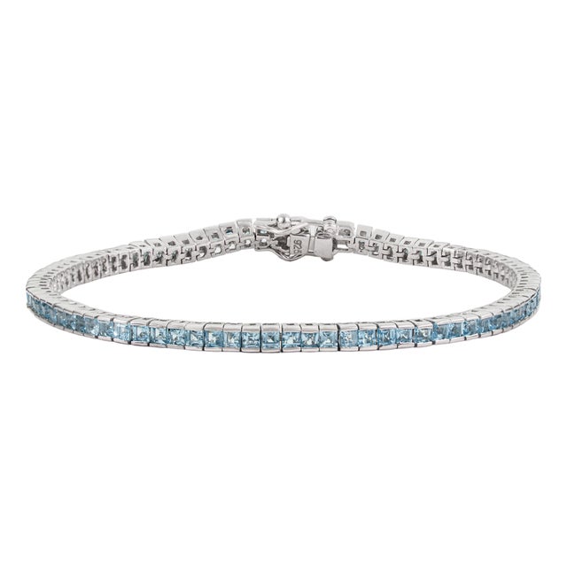 Céleste 5.16 Ct Blue Topaz Linear Tennis Bracelet in 925 Sterling Silver - Anniversary Gift For Sale