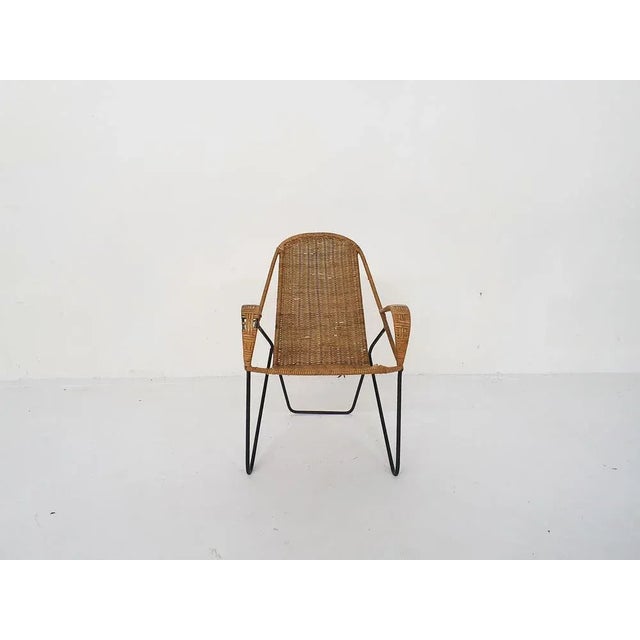 Rattan and Metal Children's Chair, 1950s For Sale - Image 3 of 12