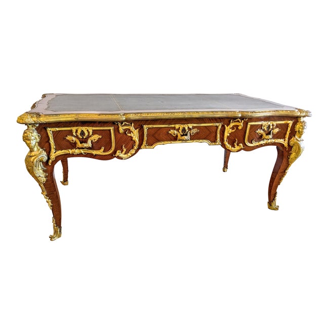 Luxuriance! An Antique French Bureau Plat, From Late 19th Century, Featuring Ornate Gilt-Bronze Mounts Louis XV Style For Sale