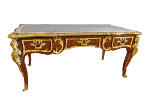 Luxuriance! An Antique French Bureau Plat, From Late 19th Century, Featuring Ornate Gilt-Bronze Mounts Louis XV Style