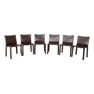 CAB 412 Chairs in Brown Leather by Mario Bellini for Cassina, Set of 6 For Sale