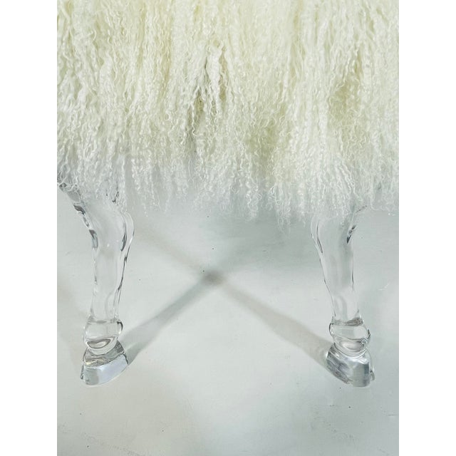 Modern Bench With Lucite Hooved Legs & Mongolian Fur Upholstery For Sale - Image 11 of 12