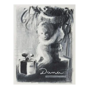 Vintage Mid 20th Century Dana Perfume Advertising Drawing