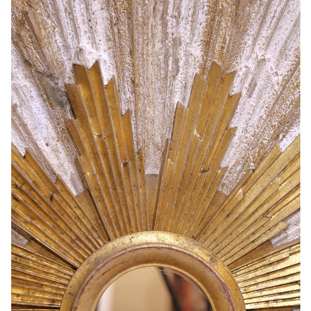 2010s Vintage Italian Carved Giltwood Sunburst Mirror With Two-Tier Rays For Sale - Image 5 of 8
