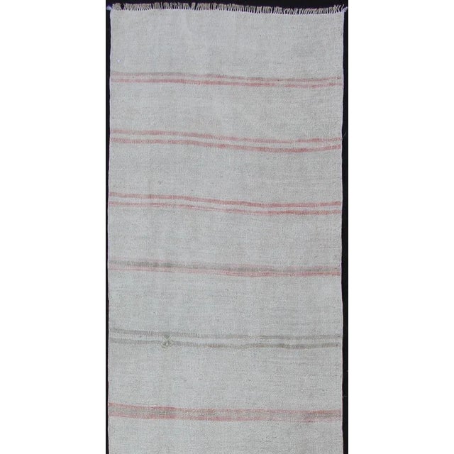Mid 20th Century Mid 20th Century Vintage Turkish Kilim Runner With Stripes in Light Coral and Neutral Tones For Sale - Image 5 of 11