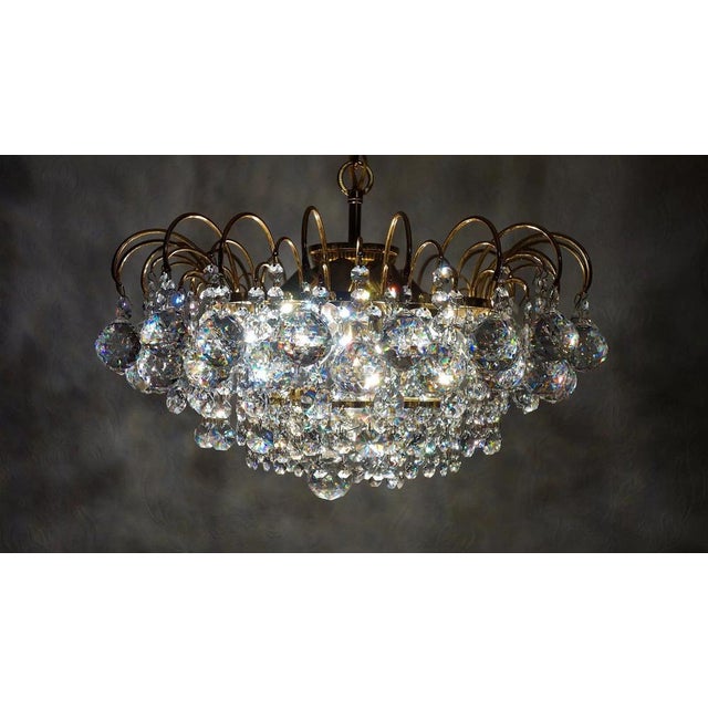 Brass & Lead Crystal Chandelier from Palwa For Sale - Image 11 of 15
