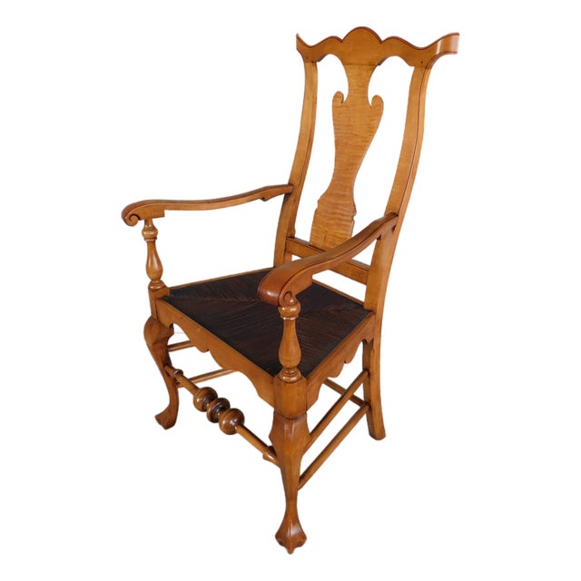 New England Style Figured Maple Lyre Back Arm Chair Attributed to William Savery For Sale