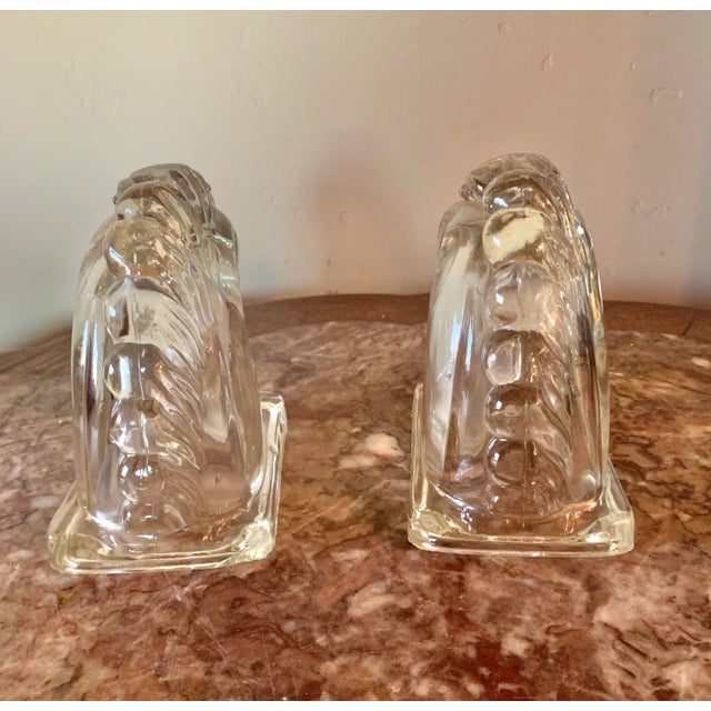 English Vintage Clear Glass Horse Head Bookends - Set/2 For Sale - Image 3 of 5