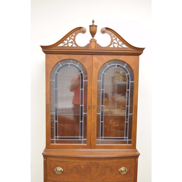 Antique Federal Style Inlaid Mahogany Stained Leaded Glass China