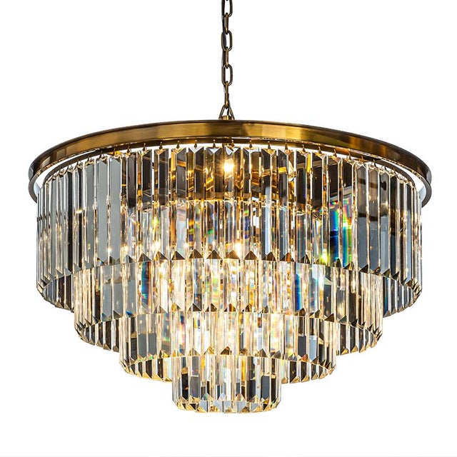 Aloadecor 8-Lights Modern Antique Gold 4-Tier Round Crystal Fringe Chandelier For Sale - Image 9 of 9