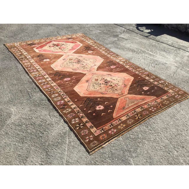 Vintage Turkish OUSHAK Handmade Hand-knotted. Lamb's wool on a wool foundation. Hand-Spun Wool Rug Vegetable Dyed Circa...