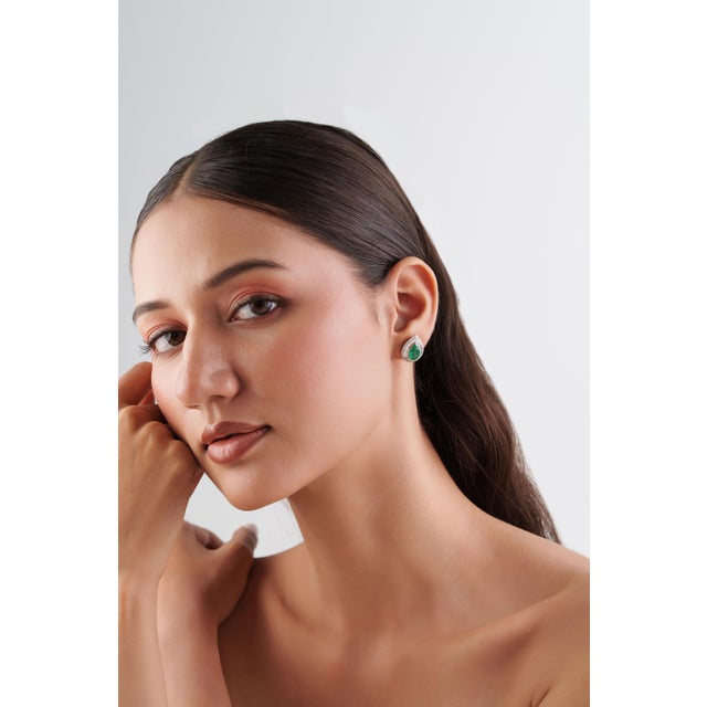 Dark Green 3.16ct Emerald & 1.2ct Diamond Double Halo Cluster Earrings in 18k White Gold- 2 Pieces For Sale - Image 8 of 17