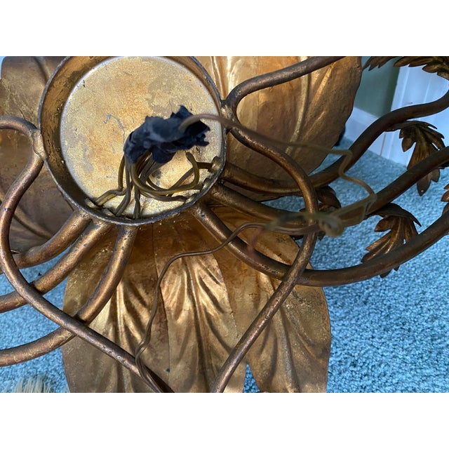 Mid 20th Century Italian Gilt Toleware Palatial 6-Arm Wall Sconce, Hollywood Regency, Florentine Metalware Candlelabra With Prisms For Sale - Image 15 of 18