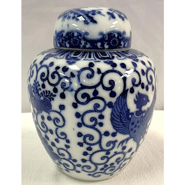 Blue Vintage Petite Blue and White Phoenix Ginger Jar/ Double Steaming Jar For Sale - Image 8 of 11
