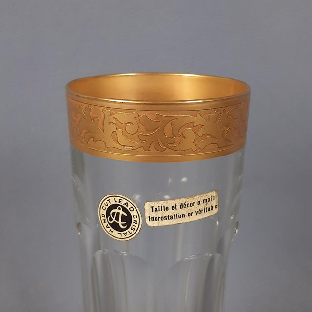 Cut Crystal Glasses with Floral Profiles in Pure Gold, 1950s, Set of 10 For Sale - Image 14 of 16