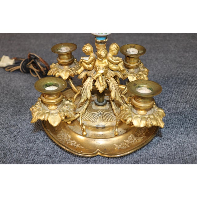 French 19th Century French Bronze Ormolu and Porcelain Figural Desk Lamp For Sale - Image 3 of 8