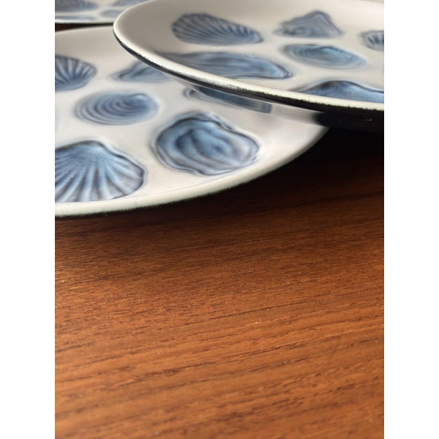 Vintage Embossed Blue Ceramic Oyster Plates, Set of 10 For Sale - Image 11 of 13