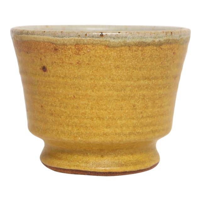 Petite Vintage Matte Ochre Studio Stoneware Vessel / Bud Vase by Deanna Nichols For Sale