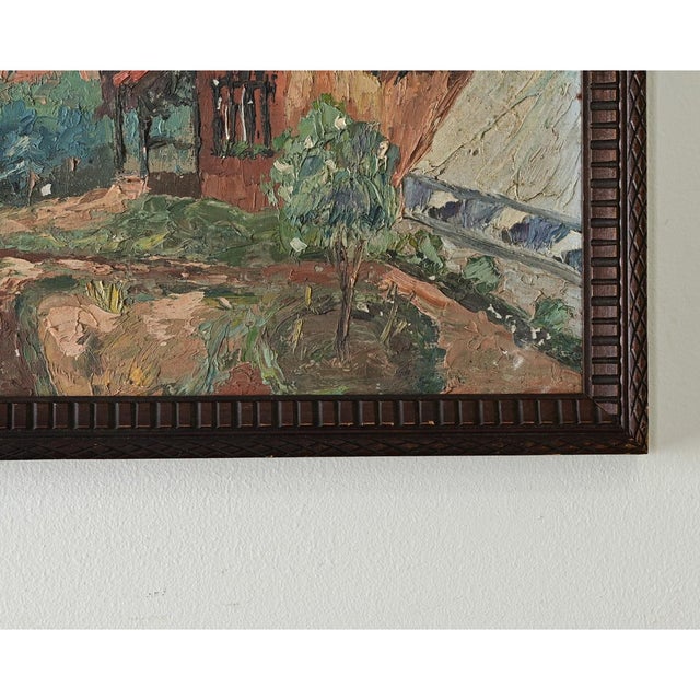 French Vintage Framed Painting of a Homestead For Sale In Baton Rouge - Image 6 of 9