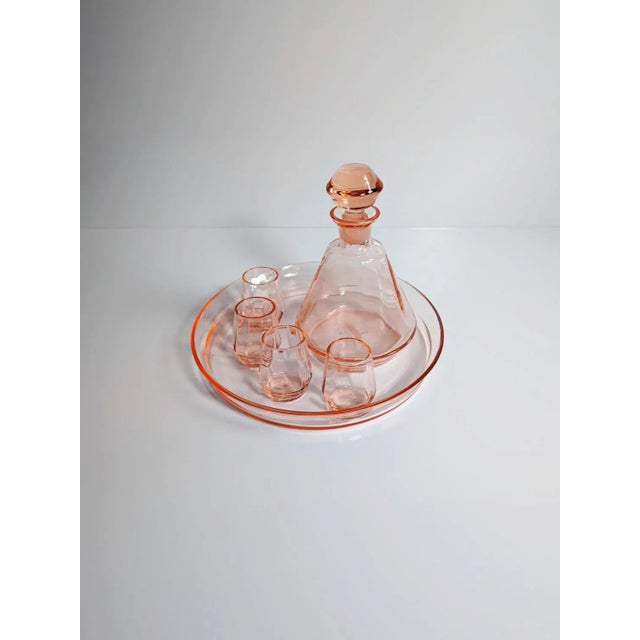 Art Deco Rosaline Glass Liquor Set, 1920, Set of 6 For Sale - Image 6 of 6