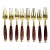 1950s Vintage Hollywood Regency Chinoiserie Appetizer-Dessert Brass & Rosewood Forks - Set of 8 For Sale