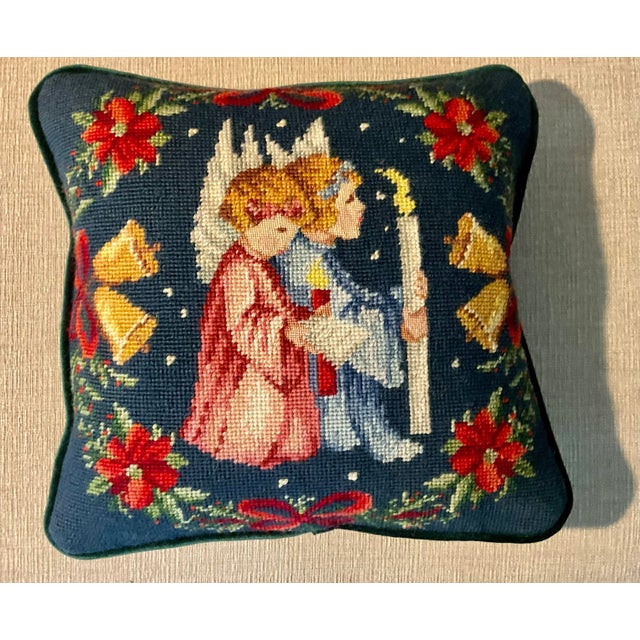 Late 20th Century Vintage Needlepoint Holiday Pillow With Custom Insert For Sale - Image 5 of 11