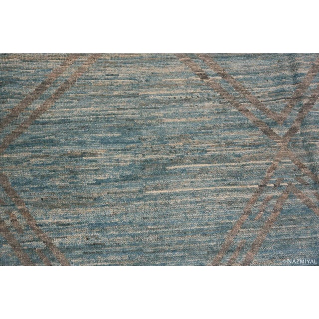 Light Blue Abrash And Brown Geometric Diamond Pattern Modern Rug For Sale - Image 4 of 6